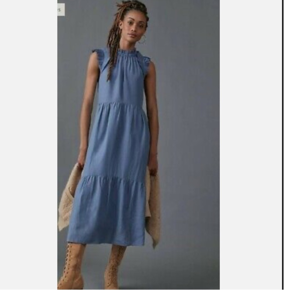 Anthropologie Othilia Blue Lucena Tiered Ruffled Maxi Dress
